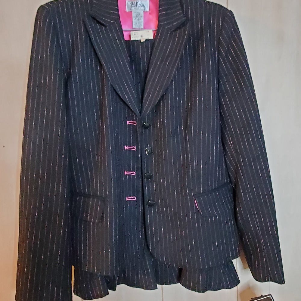 Bob Mackie Studio Pink Striped Black Suit Blazer and Skirt Set Size 12 NWT